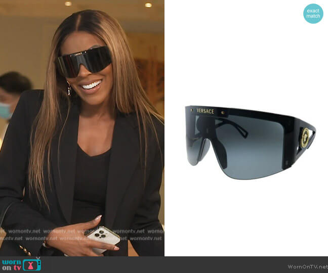 Shield Sunglasses by Versace worn by Caroline Brooks (Caroline Brooks) on The Real Housewives of Dubai