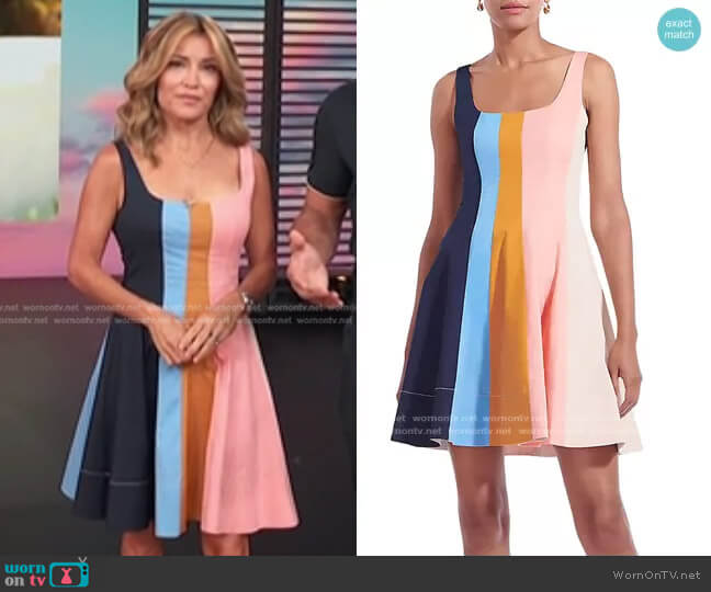 Wells Striped Dress by Staud worn by Kit Hoover on Access Hollywood