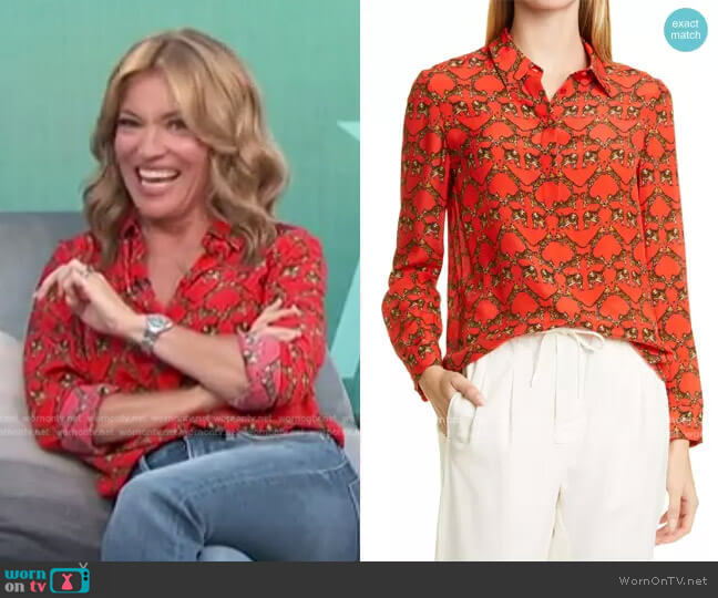 Willa Shirt in Bengal by Alice + Olivia worn by Kit Hoover  on Access Hollywood