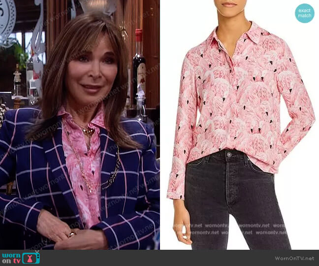 Willa Flamingo-Print Shirt by Alice + Olivia worn by Kate Roberts (Lauren Koslow) on Days of our Lives