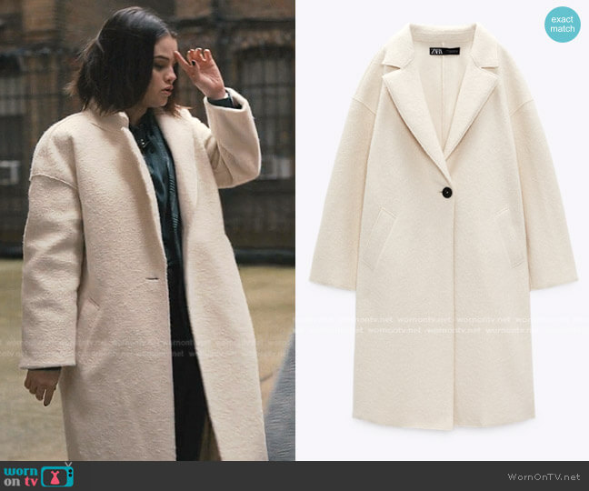 Textured Coat by Zara worn by Mabel Mora (Selena Gomez) on Only Murders in the Building