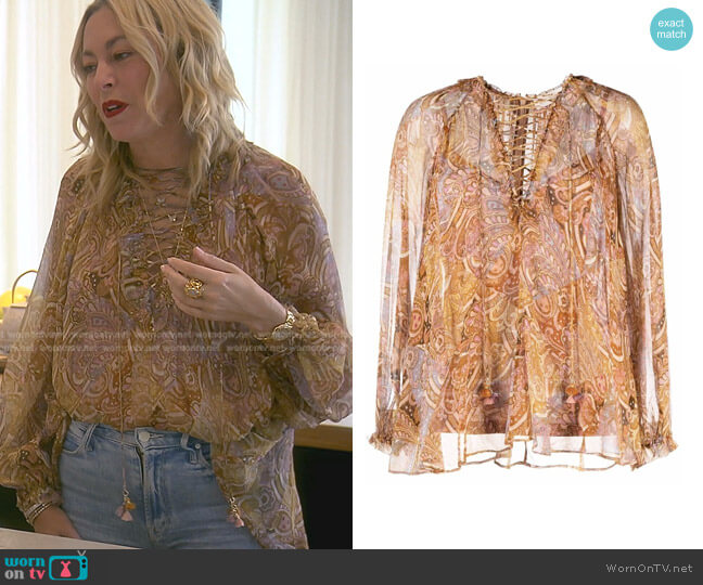 Concert Lace-Up Blouse by Zimmermann worn by Sutton Stracke on The Real Housewives of Beverly Hills