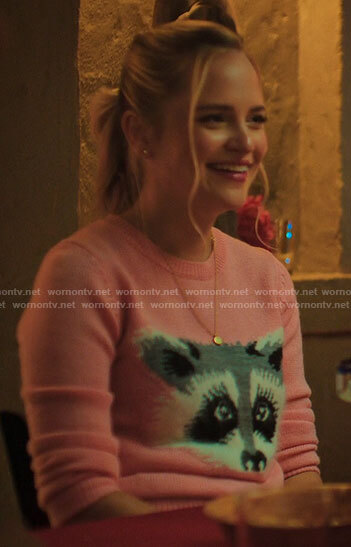 Ainsley's pink raccoon sweater on Loot
