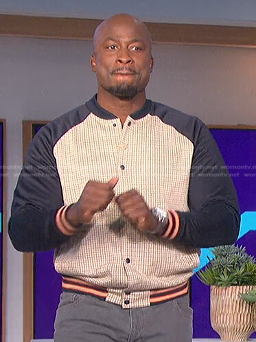 Akbar’s plaid stadium jacket on The Talk