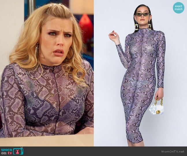 Akira That Girl Is Poison Long Sleeve Mesh Midi Dress worn by Summer Dutkowsky (Busy Philipps) on Girls5eva