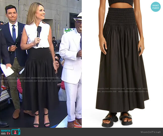 Catalina Smocked Waist Cotton Maxi Skirt by A.L.C. worn by Savannah Guthrie on Today