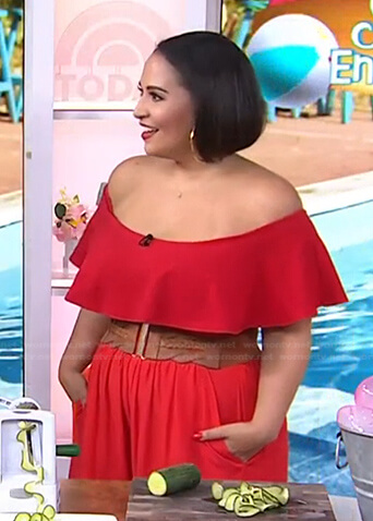 Alejandra’s red ruffle top and pants on Today