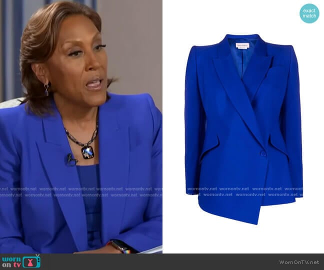 Asymmetric Fitted Wool Blazer by Alexander McQueen worn by Robin Roberts on Good Morning America