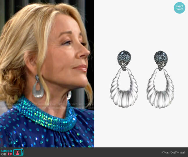 Alexis Bittar Crystal Paisley Teardrop Earrings worn by Nikki Reed Newman (Melody Thomas-Scott) on The Young & the Restless