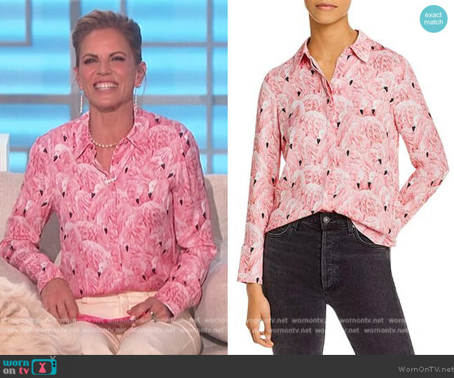 Willa flamingo-print shirt by Alice + Olivia worn by Natalie Morales on The Talk