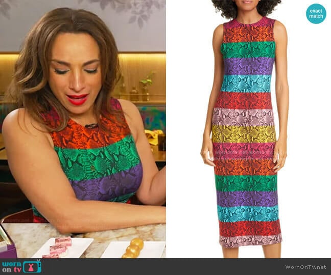 Alice + Olivia Delora Rainbow Snake Print Dress worn by Michelle Miller on CBS Mornings