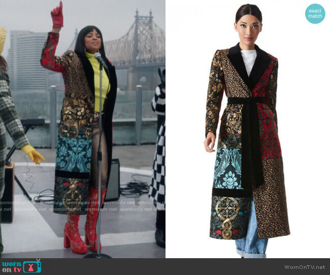 Alice + Olivia Joelle Quilted Patchwork Coat worn by Wickie Roy (Renée Elise Goldsberry) on Girls5eva