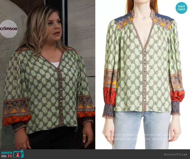 Alice + Olivia Serena Blouse in Turn Heads Multi worn by Maxie Jones (Kirsten Storms) on General Hospital