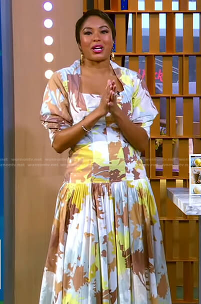 Alicia’s printed square neck dress on Good Morning America