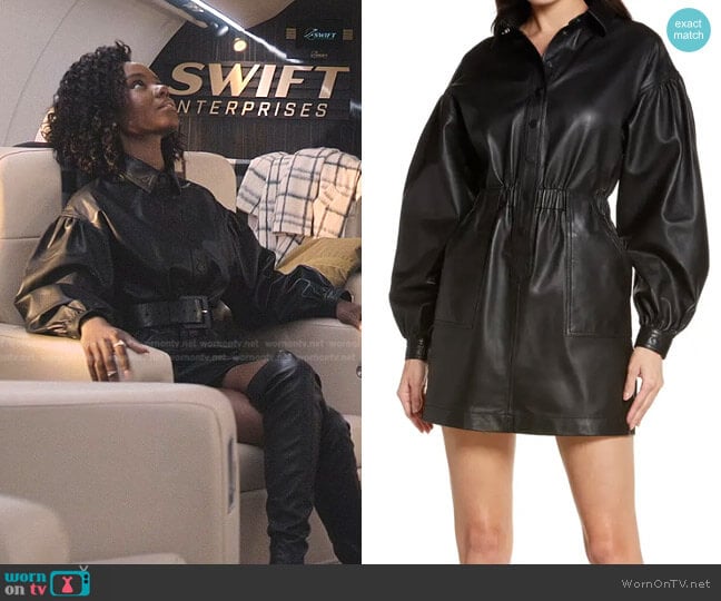 Rowan Long Sleeve Leather Shirtdress by All Saints worn by Zenzi Fullington (Ashleigh Murray) on Tom Swift