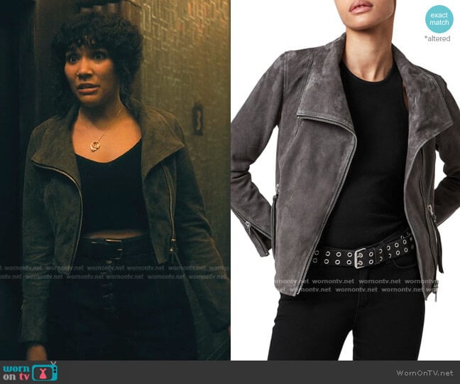 Ellis Suede Biker Jacket by All Saints worn by Allison Hargreeves (Emmy Raver-Lampman) on The Umbrella Academy