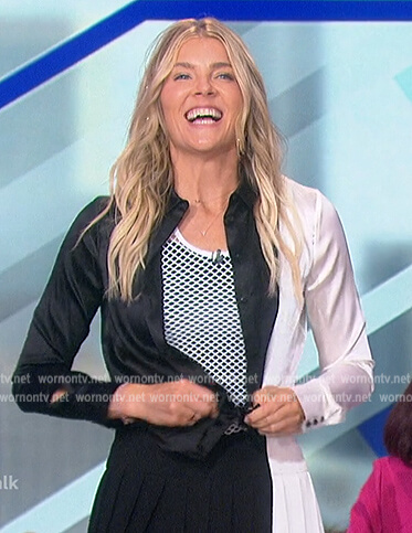 Amanda's black colorblock blouse and skirt on The Talk