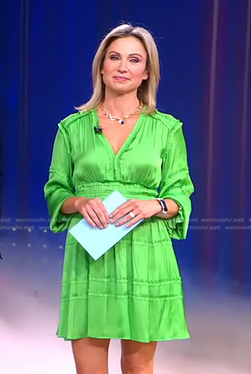 Amy's green ruffle trim dress on Good Morning America