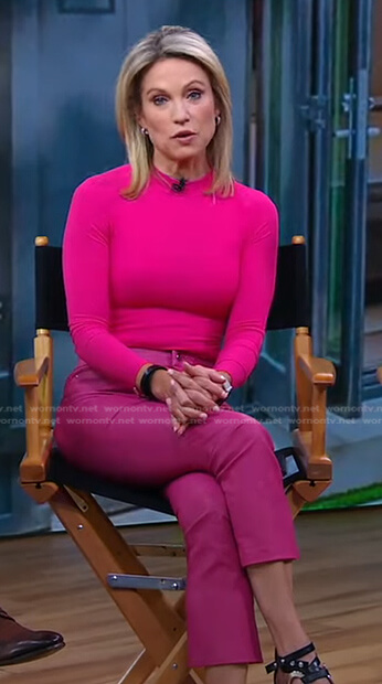 Amy's pink sweater and leather pants on Good Morning America