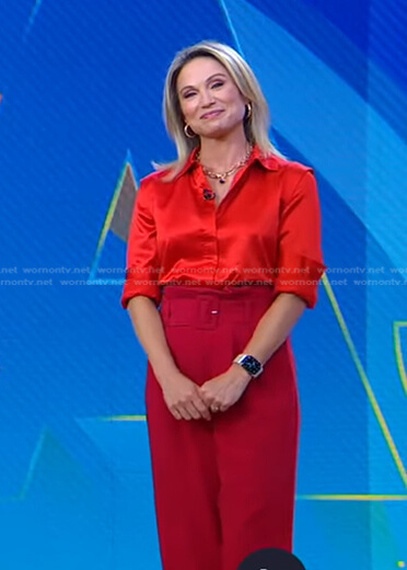 Amy's red paperbag belted pants on Good Morning America