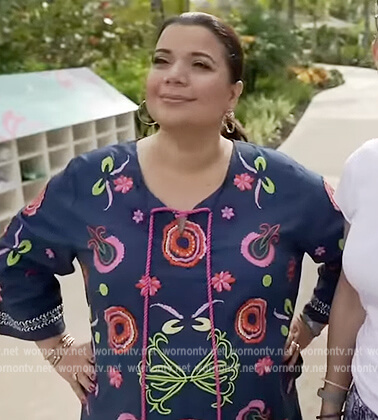 Ana’s blue floral embroidered tunic on The View