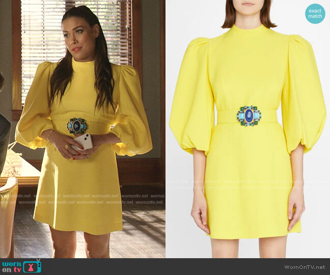 Mock-Neck Puff-Sleeve Mini Dress by Andrew Gn worn by Cristal Jennings (Daniella Alonso) on Dynasty