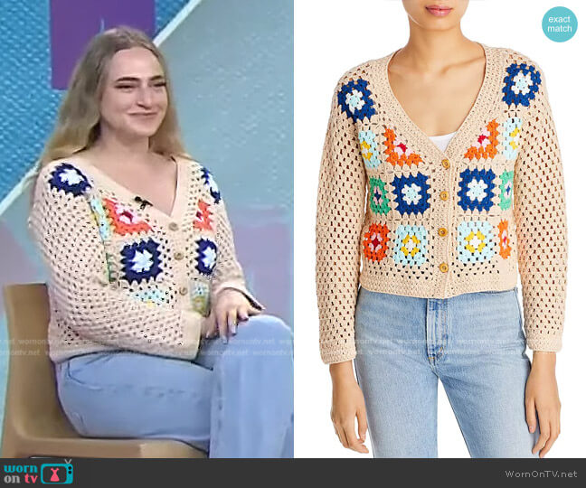 Crocheted Cardigan by Aqua worn by Hallie Gould on Today