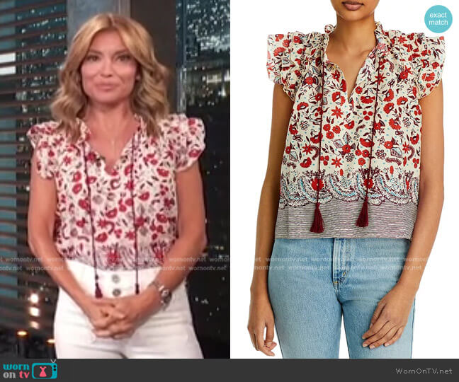 Floral Flutter Sleeve Tassel Top by Aqua worn by Kit Hoover  on Access Hollywood