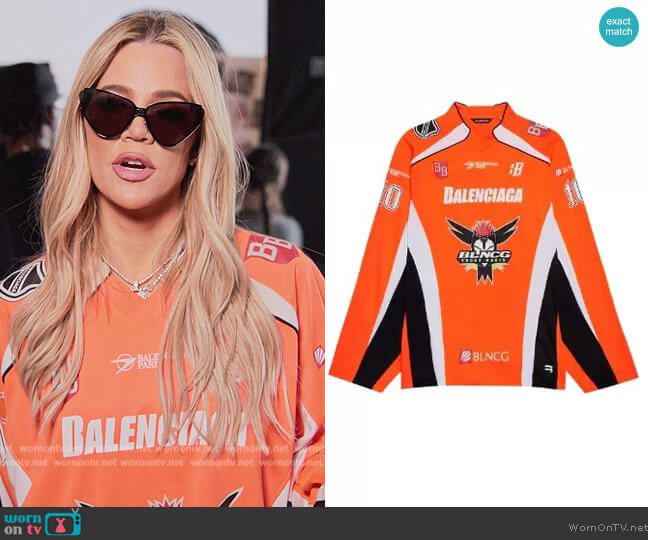 Hockey panelled long-sleeve T-shirt by Balenciaga worn by Khloe Kardashian (Khloe Kardashian) on The Kardashians