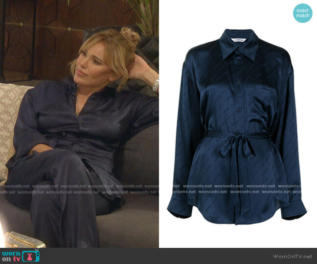 Logo-Print Silk Shirt by Balenciaga worn by Diana Jenkins  on The Real Housewives of Beverly Hills