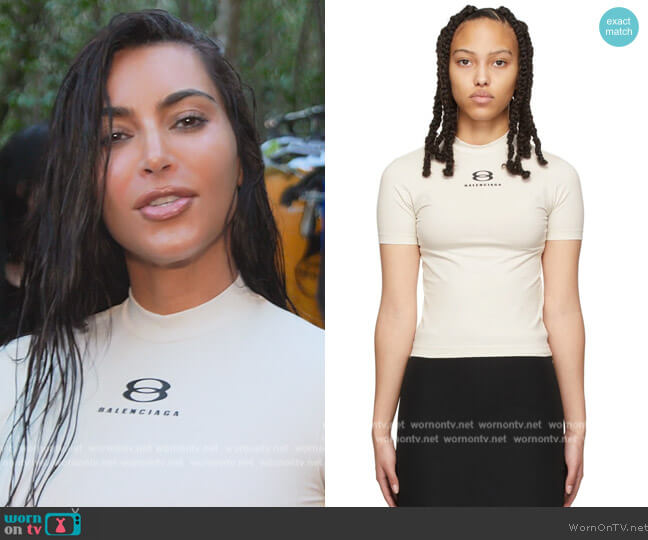  Off-White Unity T-shirt by Balenciaga worn by Kim Kardashian (Kim Kardashian) on The Kardashians