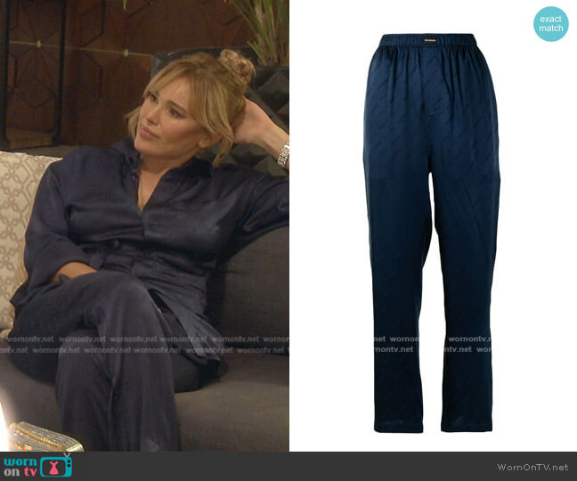 Tonal Logo-Print Straight-Leg Trousers by Balenciaga worn by Diana Jenkins  on The Real Housewives of Beverly Hills