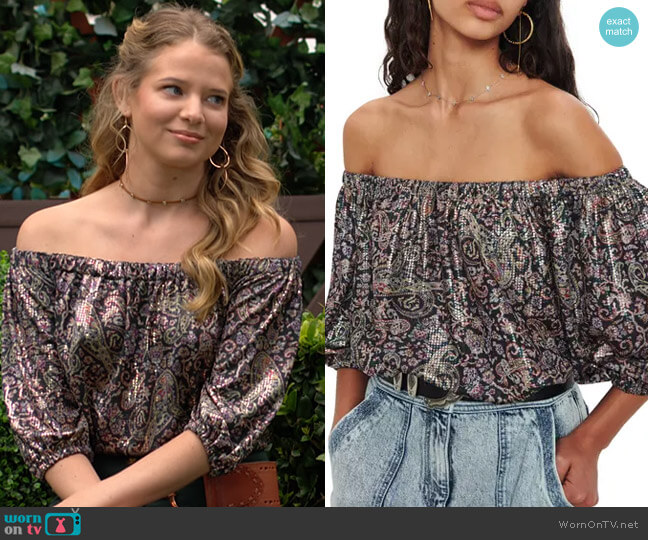 ba&sh Gustave Blouse worn by Summer Newman (Allison Lanier) on The Young and the Restless