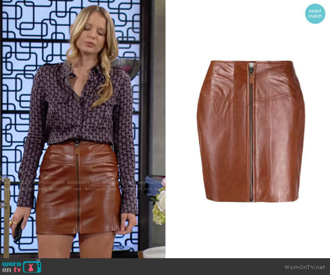 ba&sh Melba Leather Skirt worn by Summer Newman (Allison Lanier) on The Young & the Restless