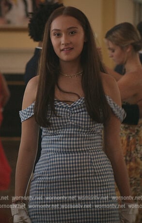 Belly's blue gingham check cold shoulder dress on The Summer I Turned Pretty