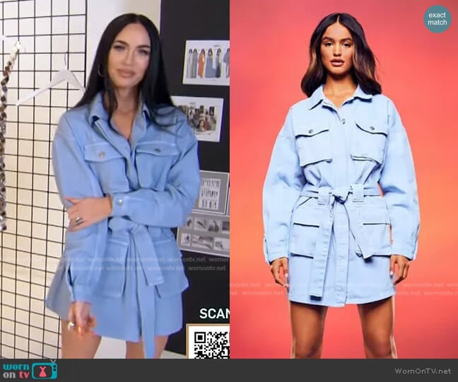 Pocket Shacket Dress by Megan Fox x Boohoo worn by Megan Fox on E! News Daily Pop