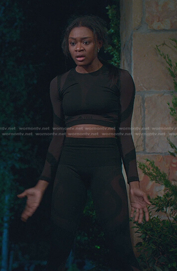 Cal's mesh panel cropped top and leggings on First Kill