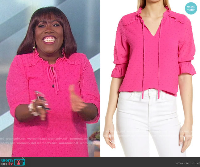 Clip Dot Tie Front Top by Cece worn by Sheryl Underwood on The Talk