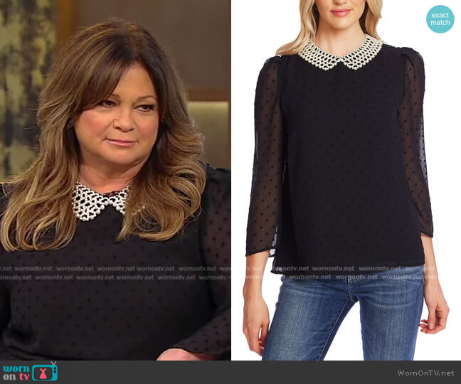 Faux-Pearl Collar Top by Cece worn by Valerie Bertinelli on Tamron Hall Show