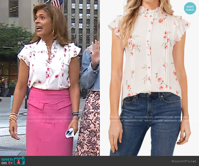 Floral Ruffle Pintuck Blouse by Cece worn by Hoda Kotb  on Today