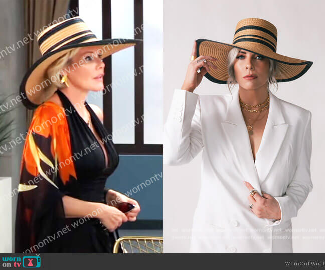 Brandi Straw Boater Hat in Black by CEO Hat Club worn by Ava Jerome (Maura West) on General Hospital