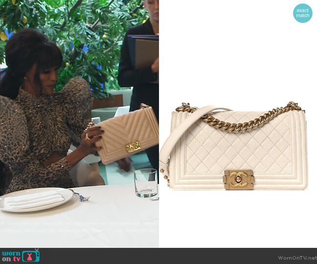 Caviar Quilted Medium Boy Flap by Chanel worn by Chanel Ayan (Chanel Ayan) on The Real Housewives of Dubai