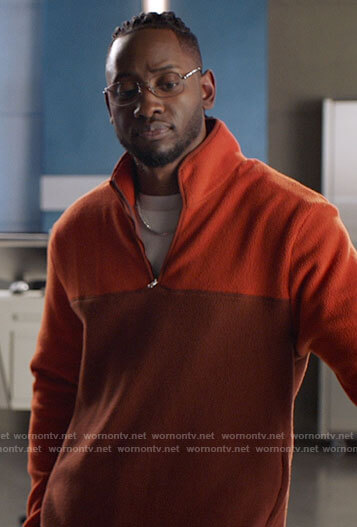 Chester's orange colorblock sweater on The Flash