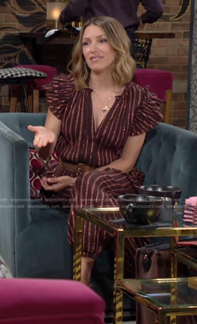 Chloe's striped jumpsuit on The Young and the Restless
