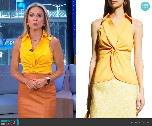 McKenna Sleeveless Knot-Front Top by Cinq a Sept worn by Amy Robach on Good Morning America