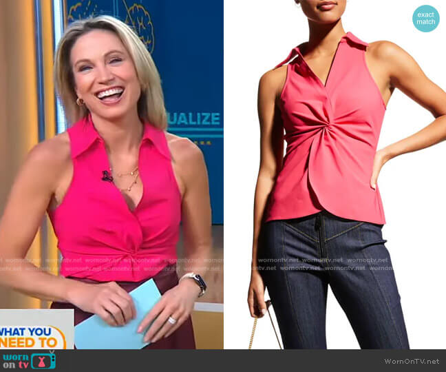 McKenna Sleeveless Knot-Front Top in Raspberry by Cinq a Sept worn by Amy Robach on Good Morning America