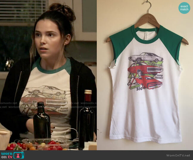 Classic Rock Couture MOPAR Muscle Car Sleeveless Baseball Tee worn by Sarah Cushing (Inde Navarrette) on Superman and Lois