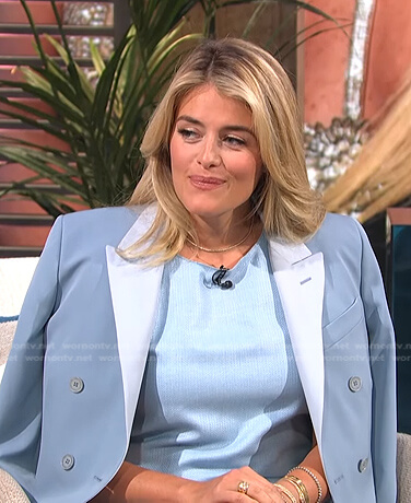 Daphne Oz’s blue dress and double breasted blazer on E! News Daily Pop