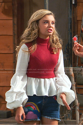 Destiny's red and white mixed media top on Bunkd