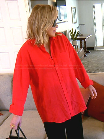 Diana's red wrinkled oversized shirt on The Real Housewives of Beverly Hills